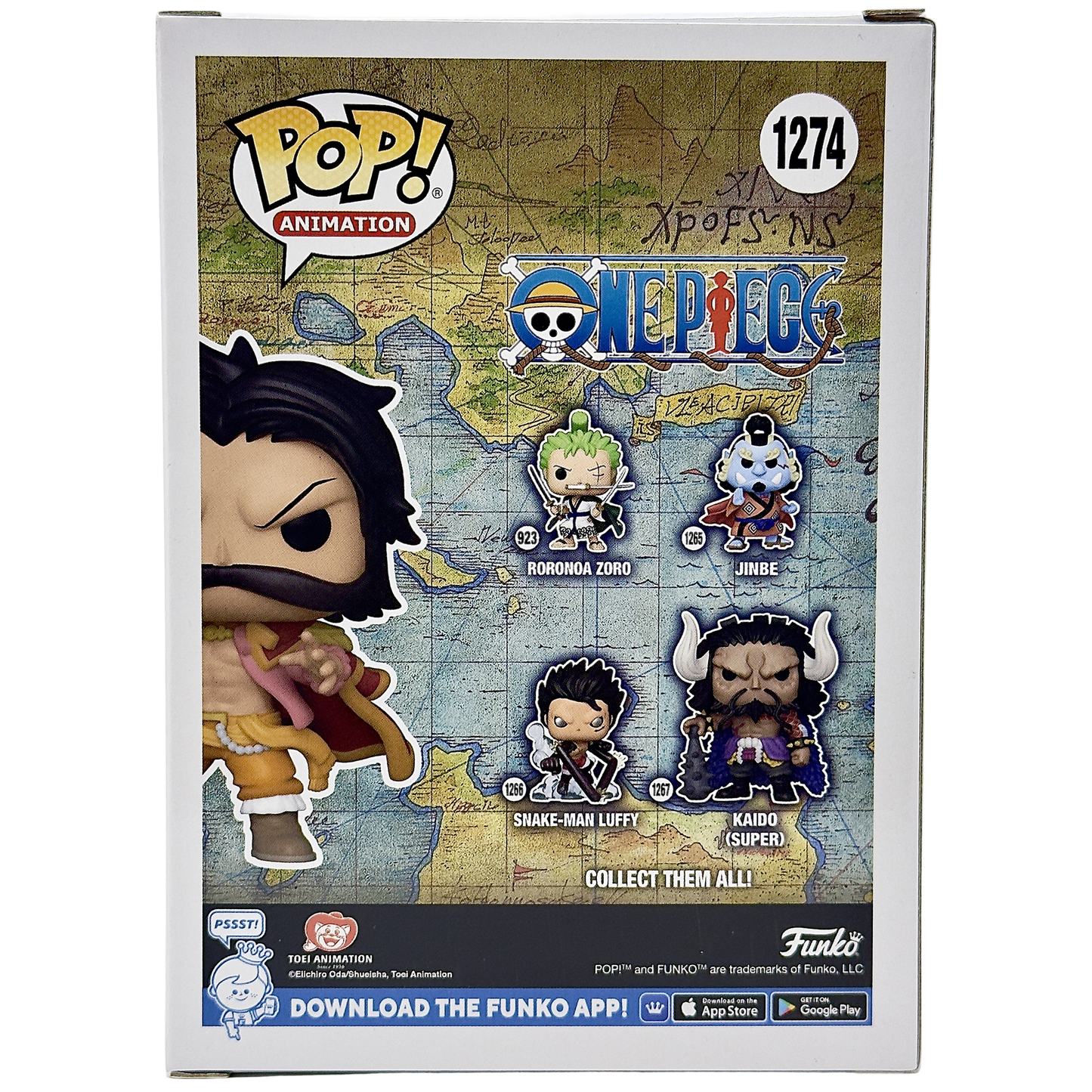 Back of box for Gold D. Roger Funko Pop! #1274 Funko Exclusive signed by Sean Hennigan