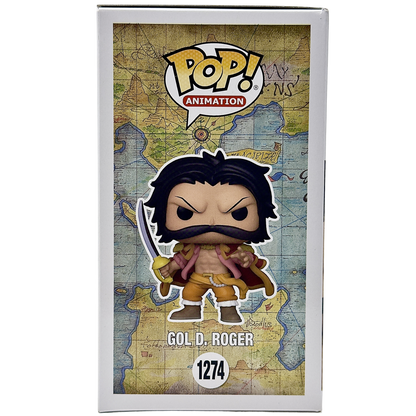 Left side of box for Gold D. Roger Funko Pop! #1274 Funko Exclusive signed by Sean Hennigan