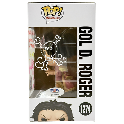 Right side of box for Gold D. Roger Funko Pop! #1274 Funko Exclusive signed by Sean Hennigan