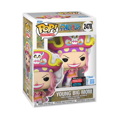 Stock photo of One Piece Funko Pop! Young Big Mom #2478 Funko Exclusive NYCC 2026 shared-sticker edition in box.