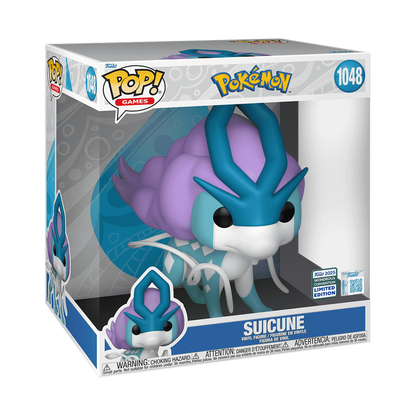 Jumbo Funko Pop Suicune #1048 from Pokémon, shown inside original Funko jumbo box with Wondrous Convention sticker.