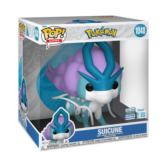 Jumbo Funko Pop Suicune #1048 from Pokémon, shown inside original Funko jumbo box with Wondrous Convention sticker.