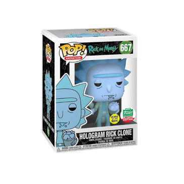 Hologram Rick Clone Funko Pop! #667 Exclusive Limited Edition Glow stock photo in-box from Rick and Morty