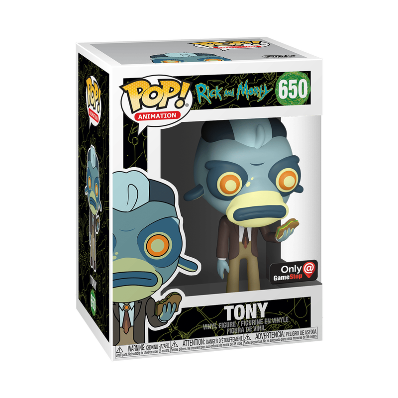 Tony Funko Pop! #650 GameStop Exclusive stock photo in-box from Rick and Morty