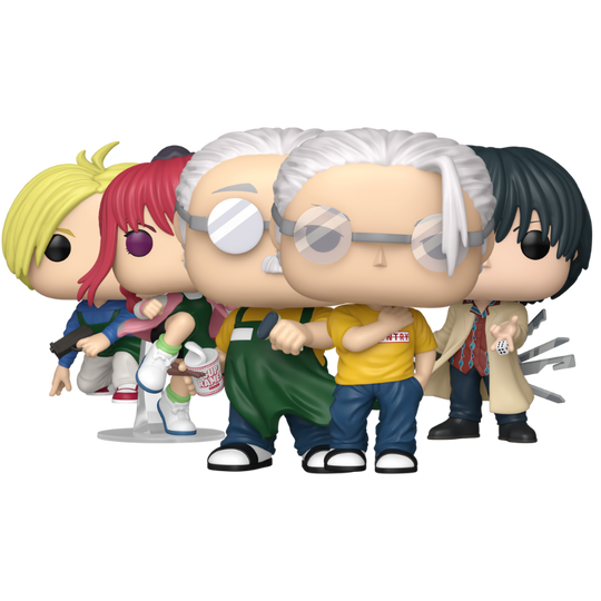 Sakamoto Days Funko Pop set with Taro Sakamoto common and chase Lu Shaotang Nagumo and Shin Asakura figures out of box