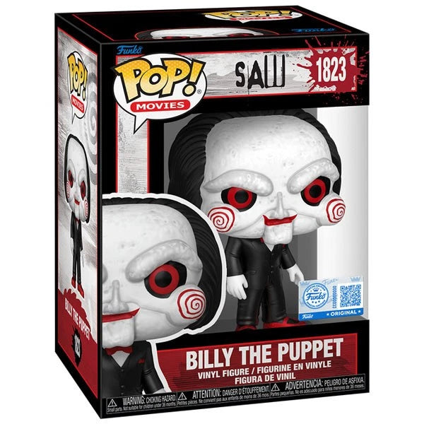 Funko Pop! Saw Billy the Puppet #1823 Hot Topic Scare Fair 2025 exclusive figure shown inside original retail packaging