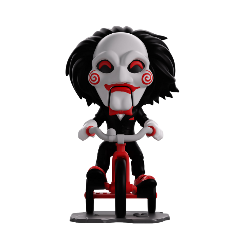 Youtooz Billy the Puppet #6 from Saw, signed by Tobin Bell with JSA authentication, shown outside packaging.