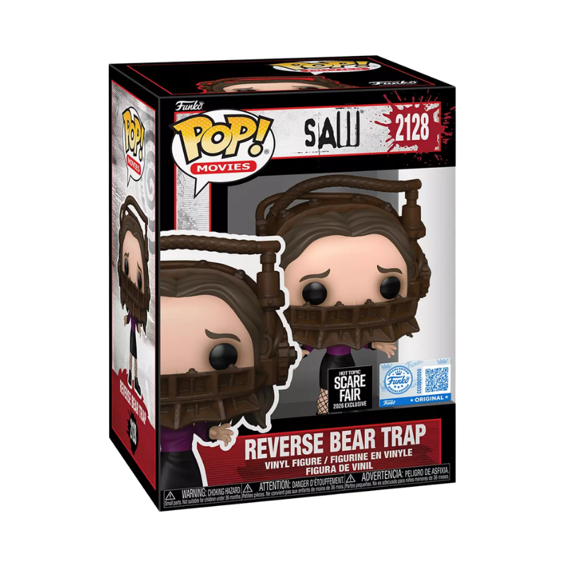 Stock photo of Saw Funko Pop! Reverse Bear Trap #2128 Hot Topic Scare Fair 2026 Exclusive in box.