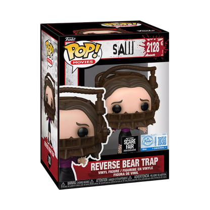 Stock photo of Saw Funko Pop! Reverse Bear Trap #2128 Hot Topic Scare Fair 2026 Exclusive in box.