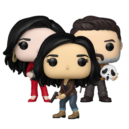 Sidney Prescott #2170 Dewey Riley #2171 and Gale Weathers #2172 Funko Pop! set stock photo out-of-box from Scream 2022