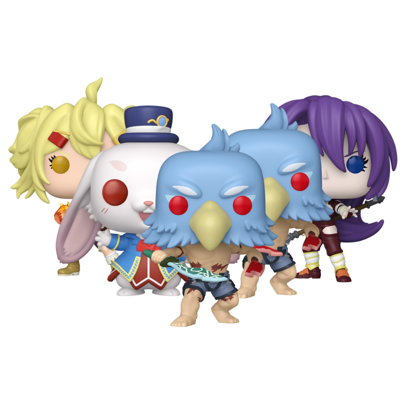 Shangri-La Frontier Funko Pop! set stock photo out-of-box featuring Sunraku, Emul, Oikatzo, Arthur Pencilgon, and more