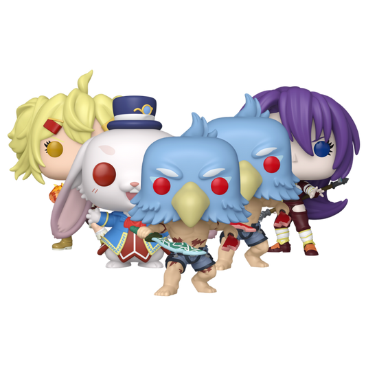 Shangri-La Frontier Funko Pop! set stock photo out-of-box featuring Sunraku, Emul, Oikatzo, Arthur Pencilgon, and more