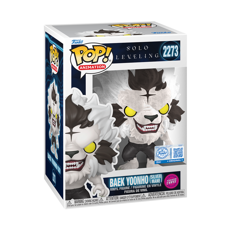 Baek Yoonho Silver Mane Funko Pop! #2273 Flocked Chase Exclusive stock photo in-box from Solo Leveling