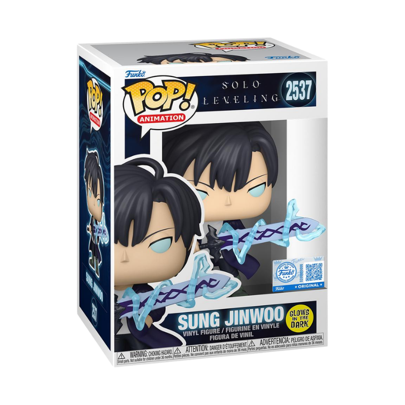 Sung Jinwoo Funko Pop! #2537 Glow GameStop Exclusive stock photo in-box from Solo Leveling