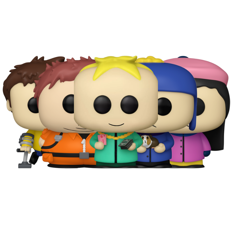 Kissing Company Butters Craig Tucker with Stripe Hippie Exterminator Cartman Jimmy Valmer Wendy Testaburger Funko Pop! #1758 #1759 #1760 #1761 #1762 stock photo out-of-box from South Park
