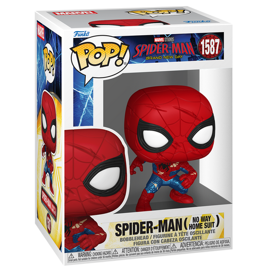 Spider-Man No Way Home Suit Funko Pop! #1587 stock photo in-box from Spider-Man Brand New Day