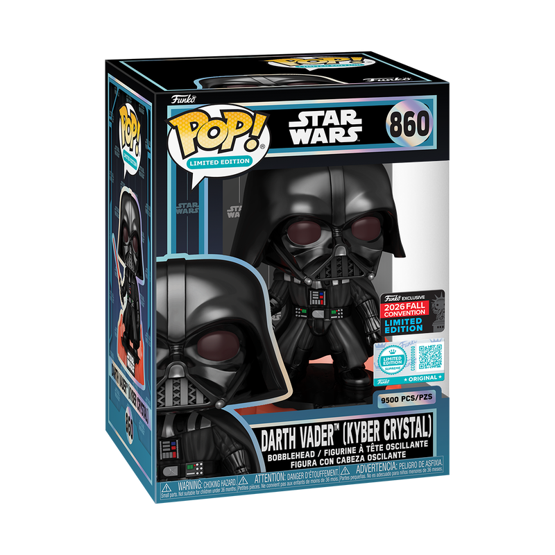 Stock photo of Star Wars Funko Pop! Darth Vader (Kyber Crystal) #860 Supreme NYCC 2026 shared-sticker edition in box.