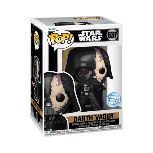 Darth Vader with Damaged Helmet Funko Pop! #637 Exclusive stock photo in-box from Star Wars