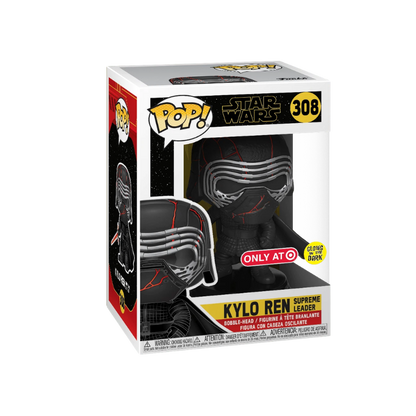Kylo Ren Supreme Leader Funko Pop! #308 Target Exclusive Glow stock photo in-box from Star Wars The Rise of Skywalker