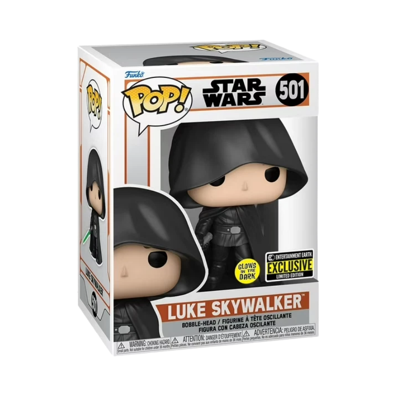 Luke Skywalker Funko Pop! #501 Entertainment Earth Exclusive Glow stock photo in-box from Star Wars The Mandalorian