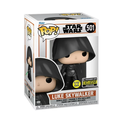 Luke Skywalker Funko Pop! #501 Entertainment Earth Exclusive Glow stock photo in-box from Star Wars The Mandalorian
