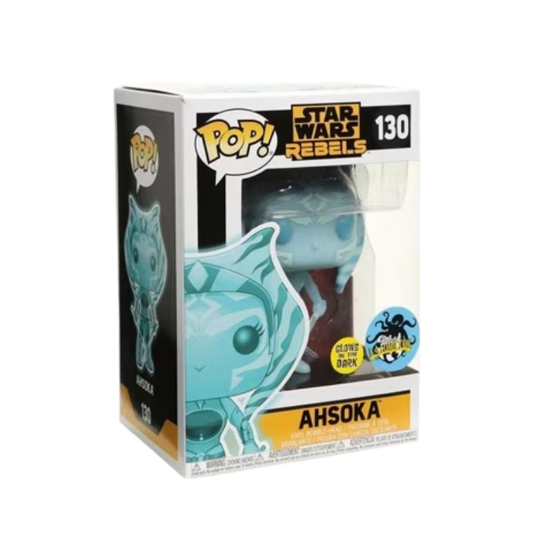 Ahsoka Funko Pop! #130 Glow Los Angeles Comic Con Exclusive stock photo in-box from Star Wars Rebels