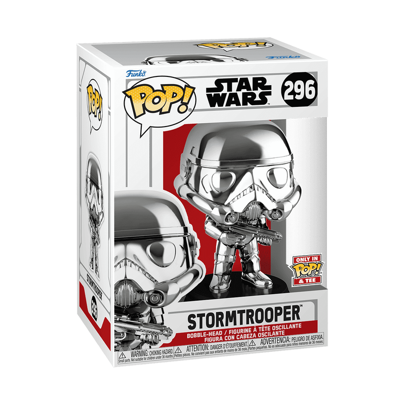 Stormtrooper Silver Chrome Funko Pop! #296 stock photo in-box from Star Wars