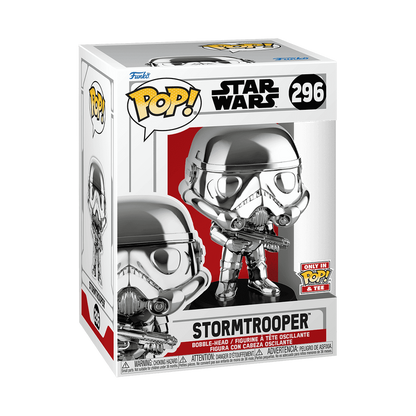 Stormtrooper Silver Chrome Funko Pop! #296 stock photo in-box from Star Wars