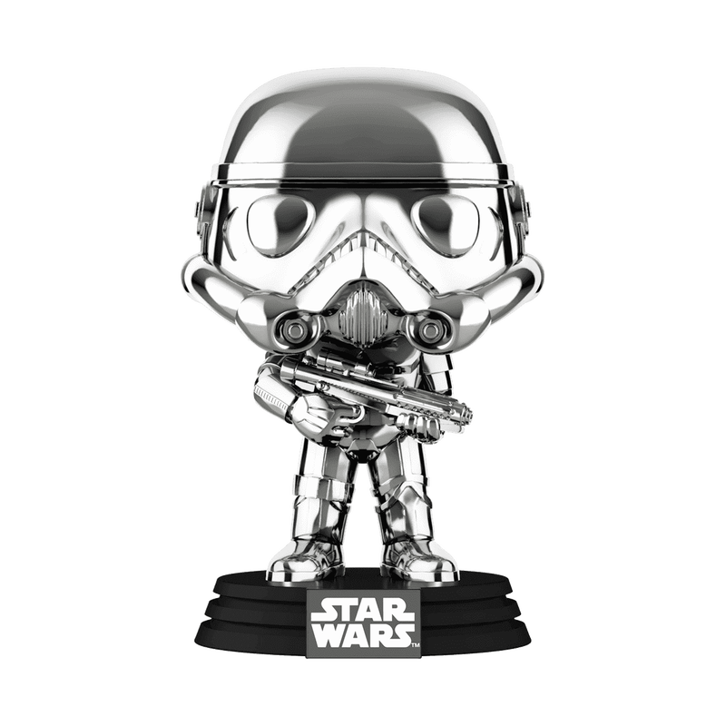 Stormtrooper Silver Chrome Funko Pop! #296 stock photo out-of-box from Star Wars