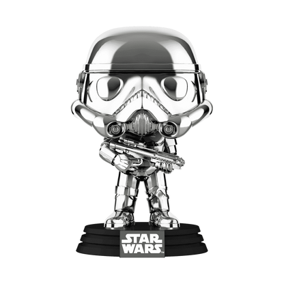 Stormtrooper Silver Chrome Funko Pop! #296 stock photo out-of-box from Star Wars
