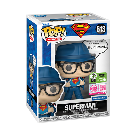 Superman This Looks Like a Job For Funko Pop! #613 Emerald City Comic Con Official Convention Sticker stock photo in-box from Superman