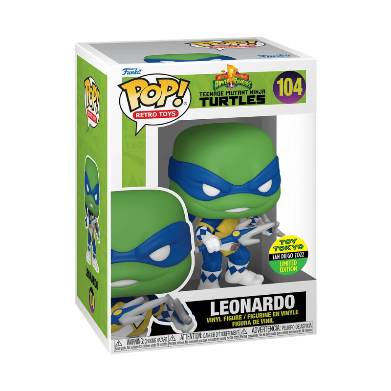 Leonardo as Mighty Morphin Power Ranger Funko Pop! #104 San Diego Comic Con 2022 Toy Tokyo Exclusive stock photo in-box
