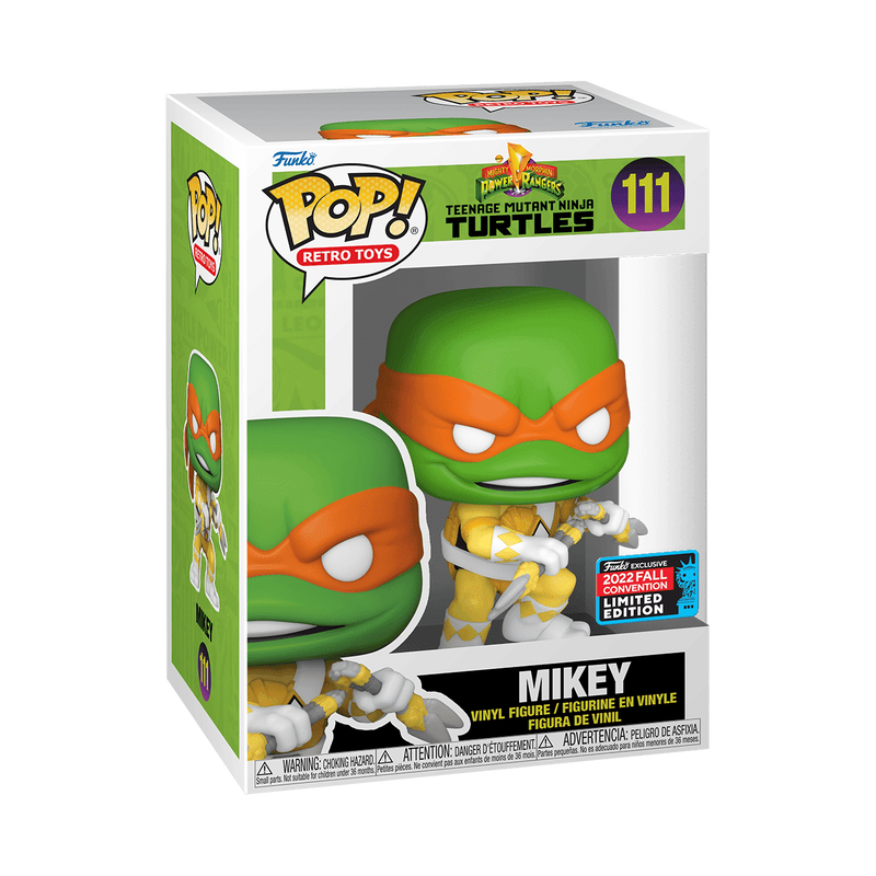 Mikey as Mighty Morphin Power Ranger Funko Pop! #111 New York Comic Con 2022 Shared Exclusive stock photo in-box