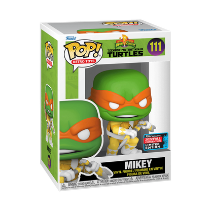 Mikey as Mighty Morphin Power Ranger Funko Pop! #111 New York Comic Con 2022 Shared Exclusive stock photo in-box