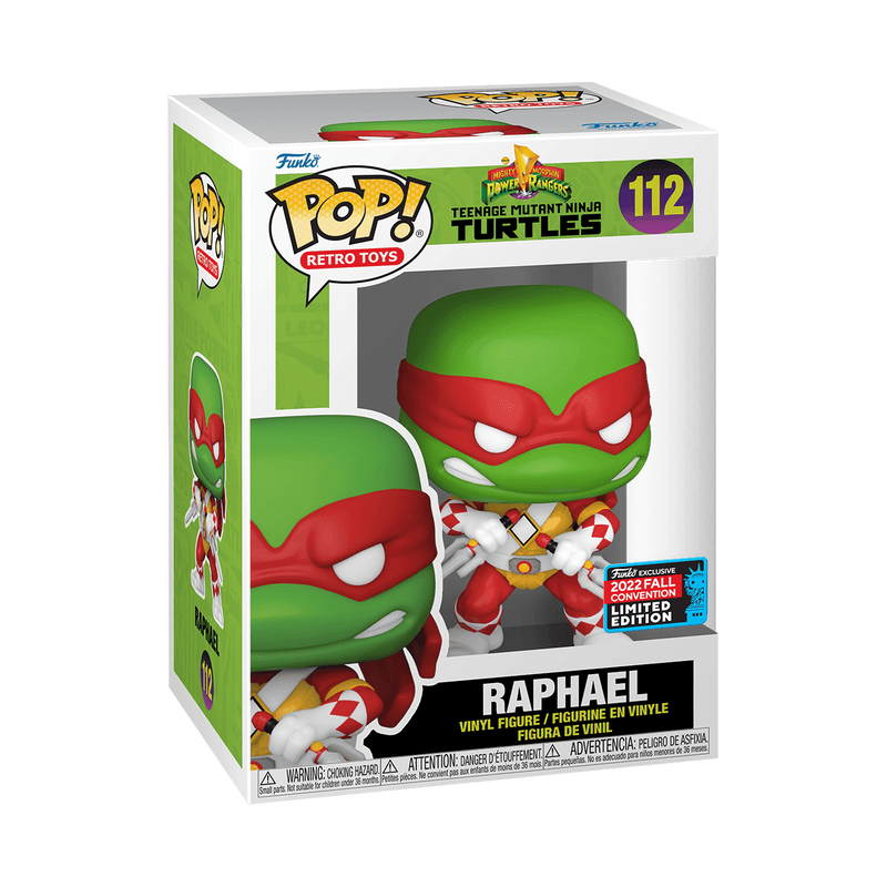 Raphael as Mighty Morphin Power Ranger Funko Pop! #112 New York Comic Con 2022 Shared Exclusive stock photo in-box