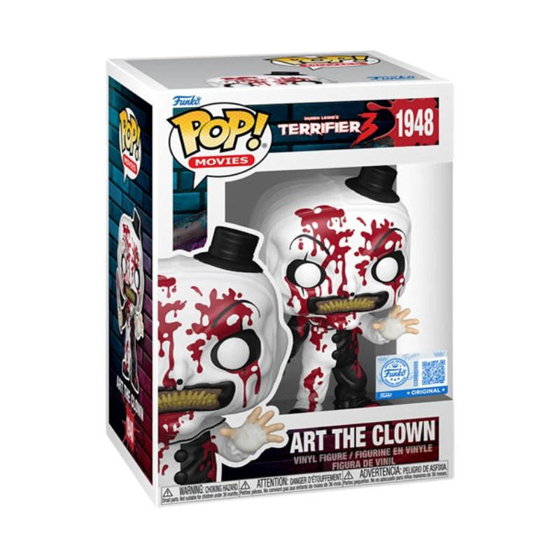 Funko Pop! Terrifier 3 Art the Clown #1948 Chase Entertainment Earth Exclusive figure from the complete set shown inside original retail packaging