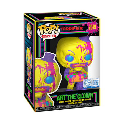 Art the Clown Funko Pop! #2049 Exclusive Blacklight stock photo in-box from Terrifier