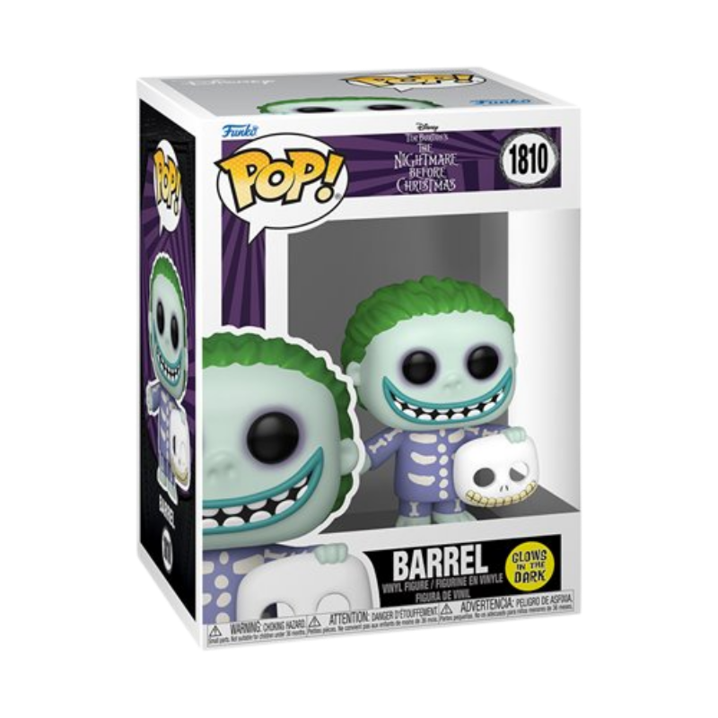 Barrel Funko Pop! #1810 EE Exclusive Glow stock photo in-box from The Nightmare Before Christmas