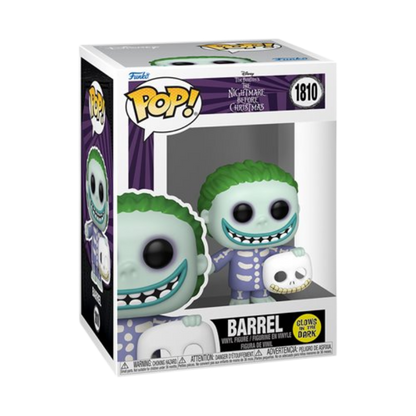 Barrel Funko Pop! #1810 EE Exclusive Glow stock photo in-box from The Nightmare Before Christmas