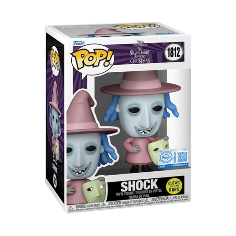 Shock Funko Pop! #1812 EE Exclusive Glow stock photo in-box from The Nightmare Before Christmas