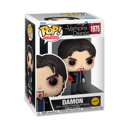 Damon Salvatore Funko Pop! #1975 Chase variant stock photo in-box from The Vampire Diaries