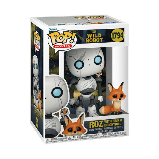 The Wild Robot Roz With Fink And Brightbill Funko Pop Packaging