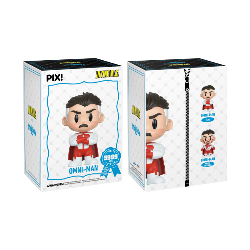 Omni-Man Hero Stance Thrilljoy PIX! stock photo box front and back from Invincible