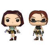 Lara Croft Funko Pop! #1192 Polygonal and Lara Croft Funko Pop! #1194 Angel of Darkness stock photo out-of-box from Tomb Raider