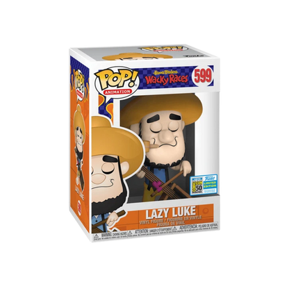 Lazy Luke Funko Pop! #599 San Diego Comic Con 2019 Official Sticker stock photo in-box from Wacky Races
