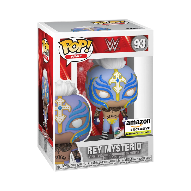 Rey Mysterio Funko Pop! #93 Amazon Exclusive Glow stock photo in-box from WWE