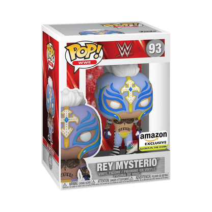 Rey Mysterio Funko Pop! #93 Amazon Exclusive Glow stock photo in-box from WWE