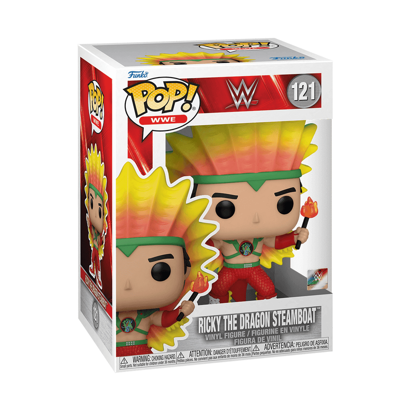 Ricky The Dragon Steamboat Funko Pop! #121 stock photo in-box from WWE