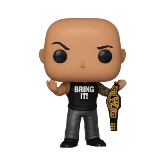 The Rock with Championship Belt Funko Pop! #91 Entertainment Earth Exclusive 25 Year Anniversary stock photo out-of-box from WWE