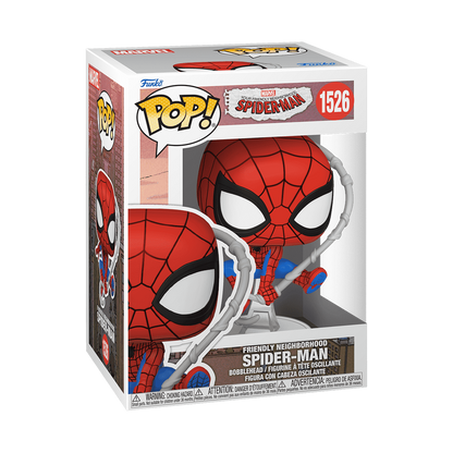 Spider-Man Funko Pop! #1526 stock photo in-box from Marvel Animation's Your Friendly Neighborhood Spider-Man
